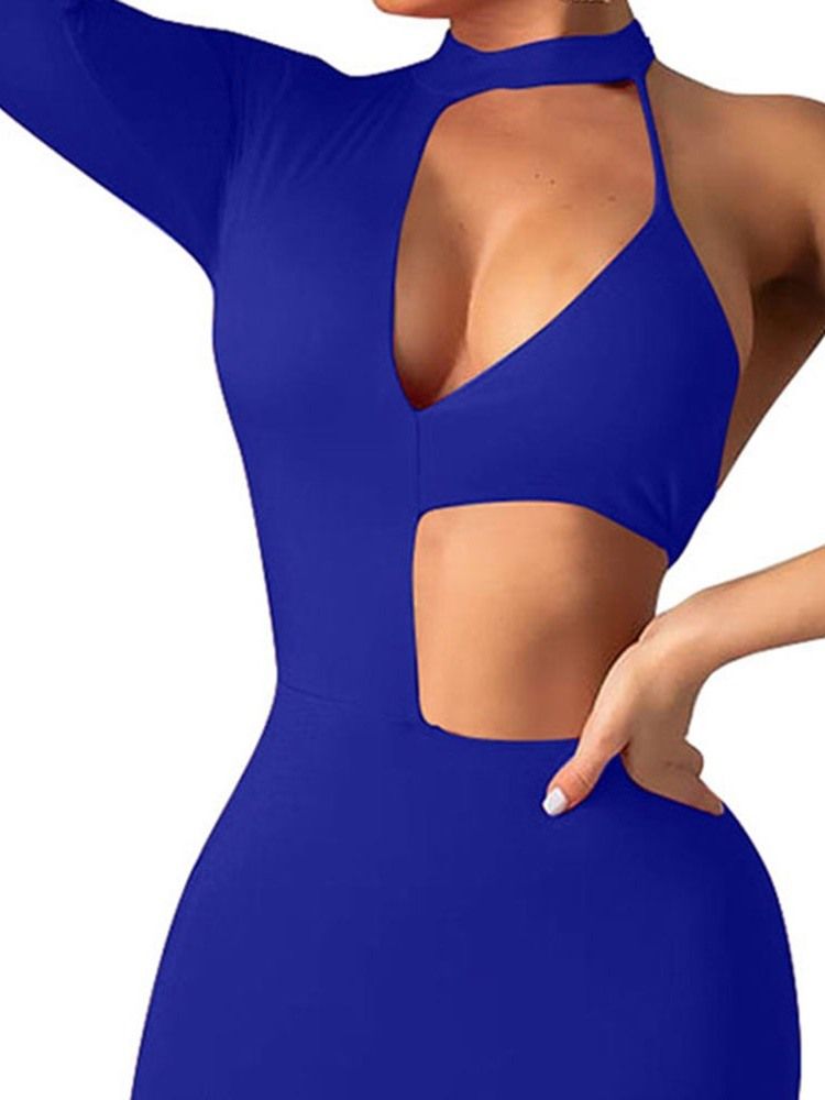 Vestido Feminino Acima Do Joelho Com Gola Longa Manga Comprida Bodycon Um Ombro