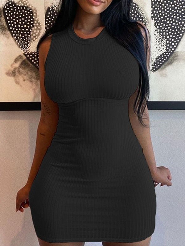 Vestido Feminino Acima Do Joelho Sem Mangas Liso Bodycon Sexy