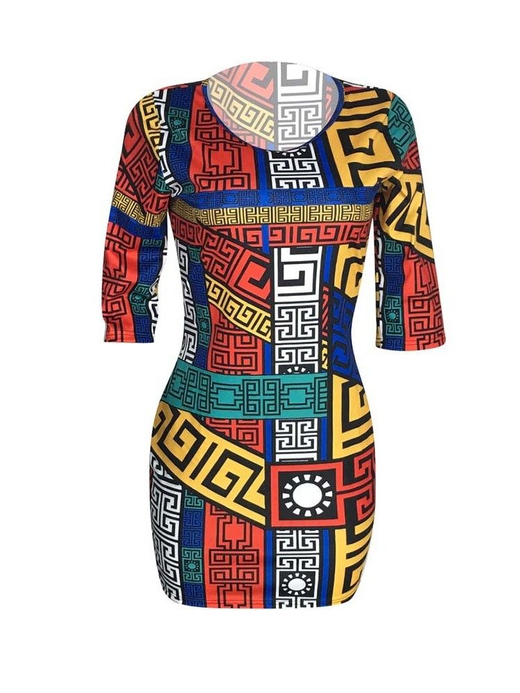 Vestido Feminino Africano Com Gola Redonda E Cintura Média