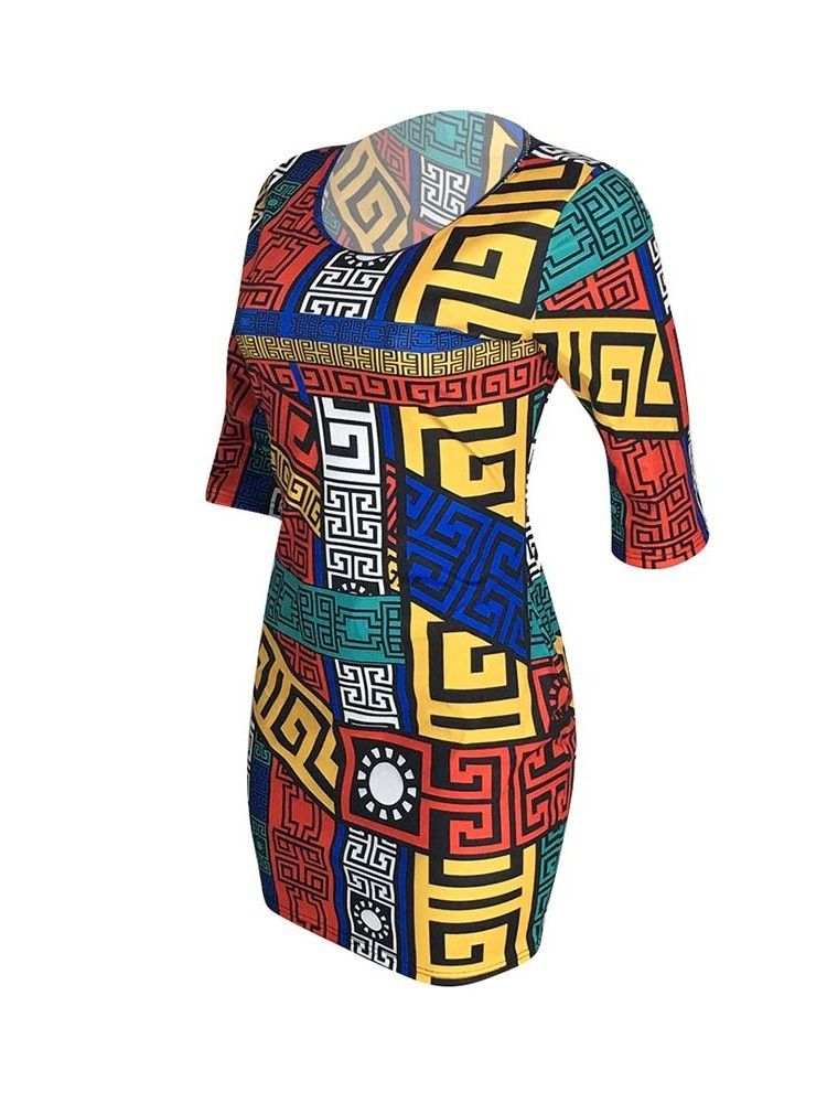 Vestido Feminino Africano Com Gola Redonda E Cintura Média