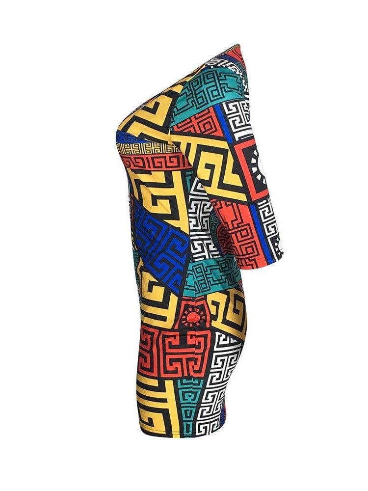 Vestido Feminino Africano Com Gola Redonda E Cintura Média