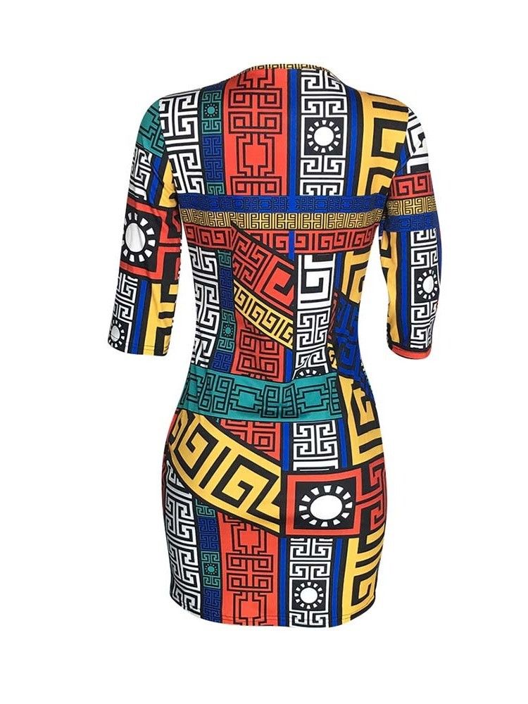 Vestido Feminino Africano Com Gola Redonda E Cintura Média