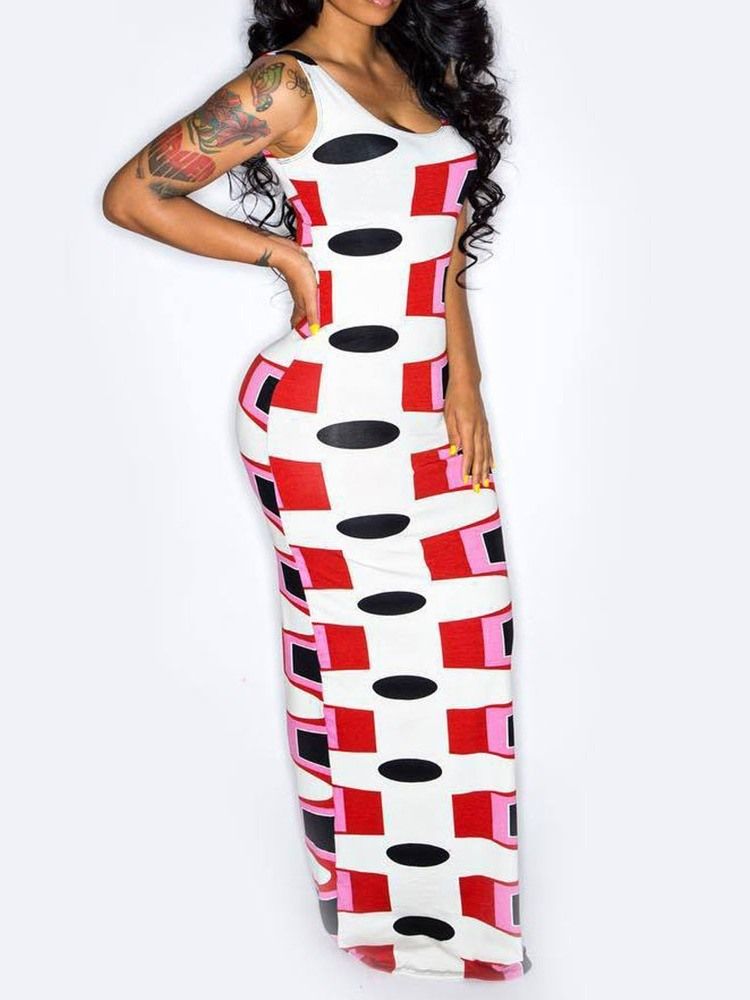 Vestido Feminino Africano Sem Mangas Até O Assoalho Oco Bodycon