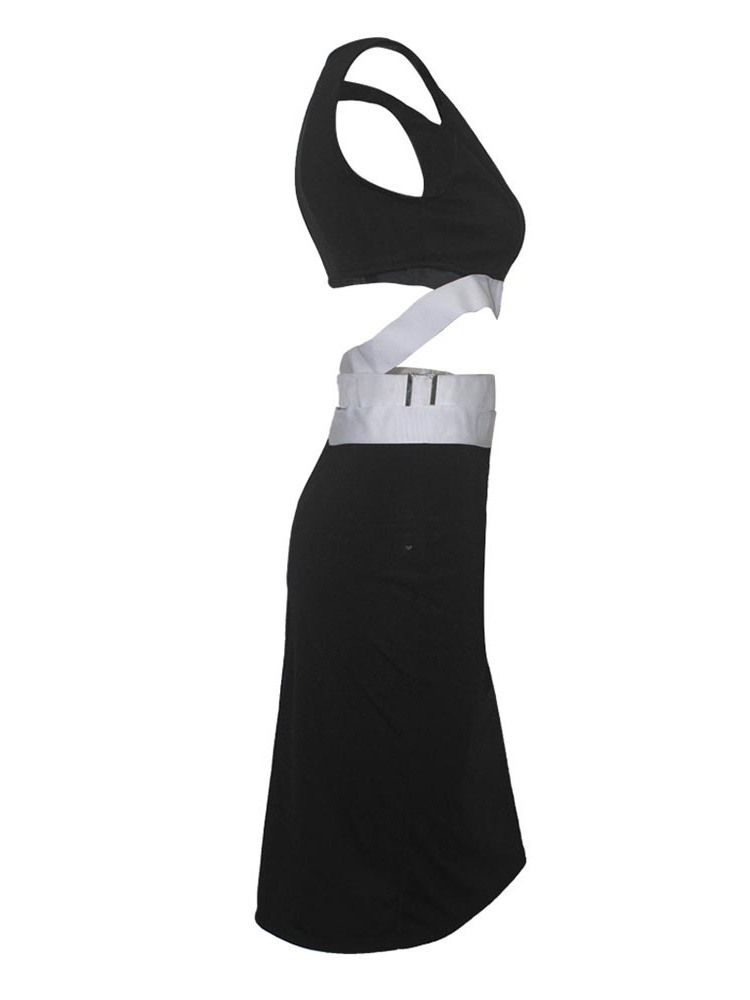 Vestido Feminino Bodycon Color Block Sexy Patchwork Sem Mangas