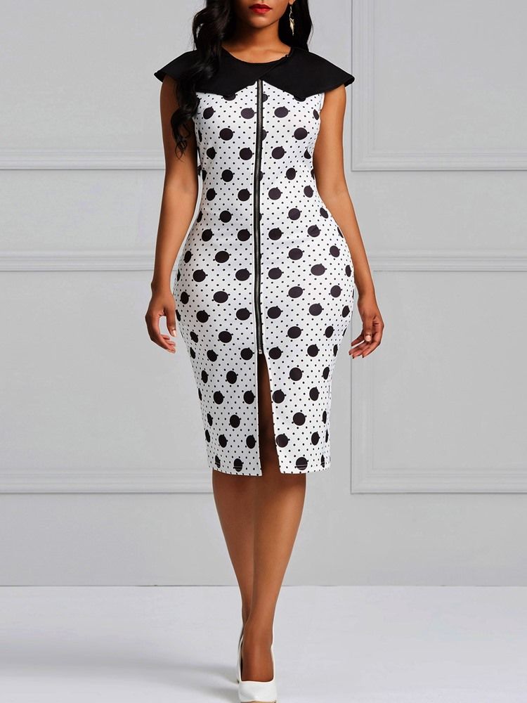 Vestido Feminino Bodycon Polka Dots Zipper