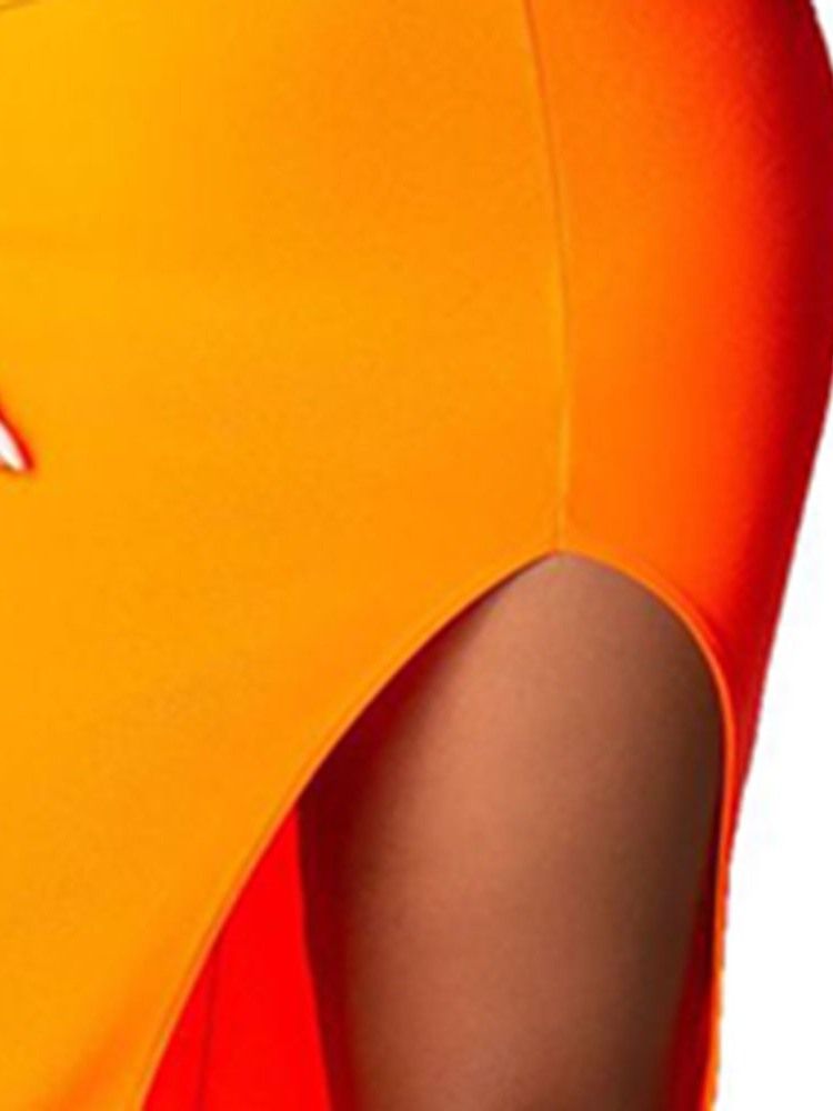 Vestido Feminino Bodycon Sem Alças Com Divisão Na Cintura Média Laranja