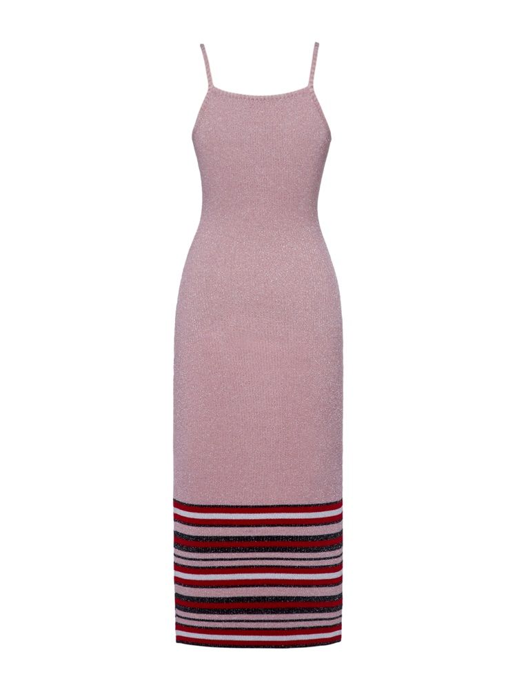 Vestido Feminino Com Alça Espaguete Cor Bloco E Listras Suéter