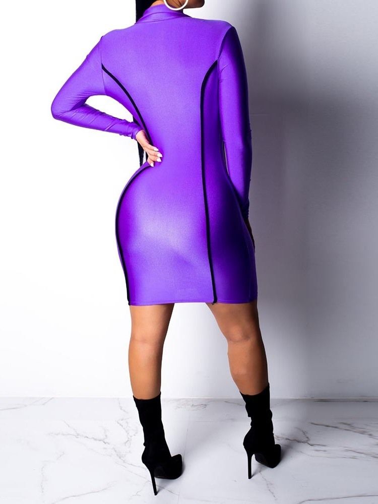 Vestido Feminino Com Decote Em V Manga Longa Acima Do Joelho Sexy Bodycon