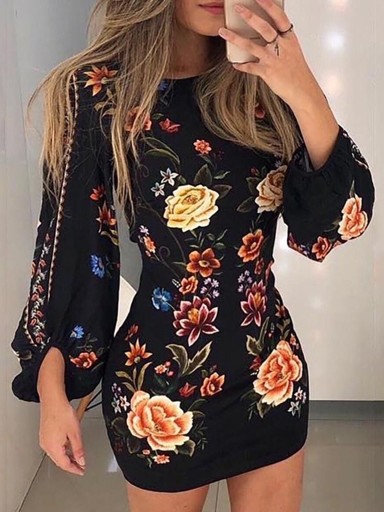 Vestido Feminino Com Estampa Acima Do Joelho Com Estampa Floral De Cintura Alta