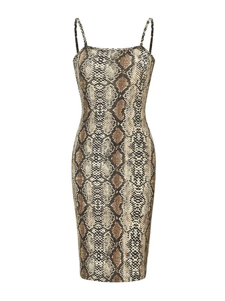 Vestido Feminino Com Estampa De Cobra Acima Do Joelho Sem Mangas Sexy Bodycon