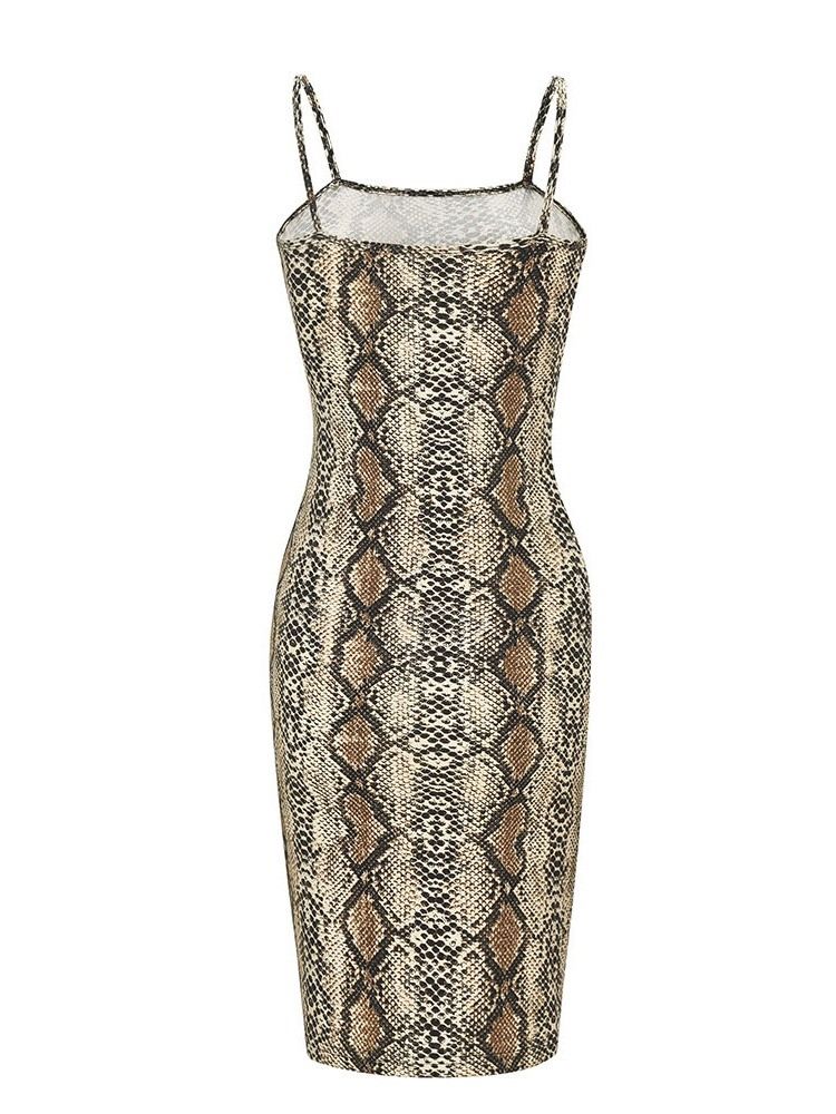 Vestido Feminino Com Estampa De Cobra Acima Do Joelho Sem Mangas Sexy Bodycon