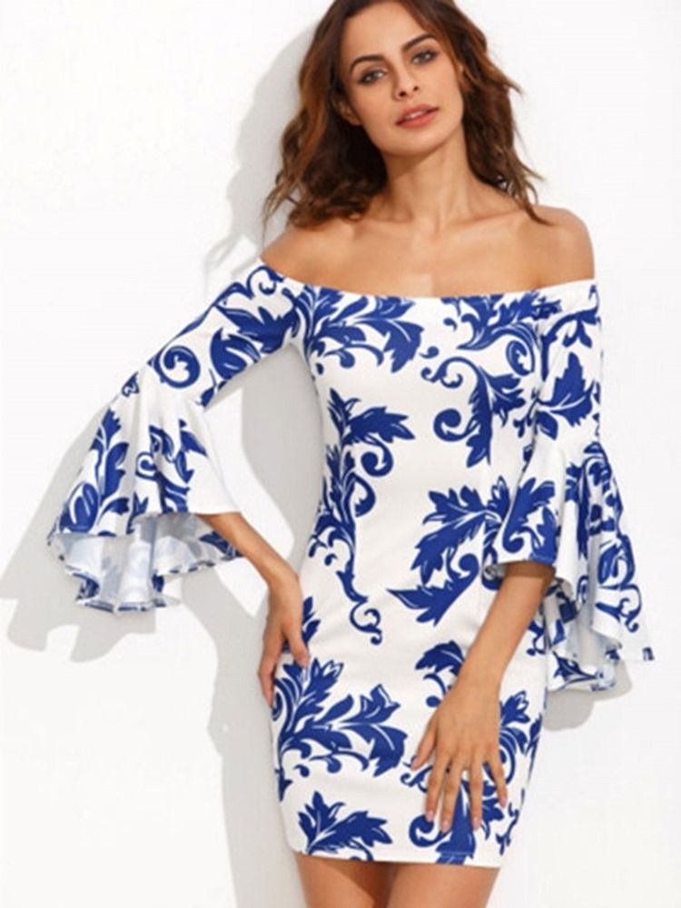 Vestido Feminino Com Estampa Floral Com Estampa Floral E Manga Sino