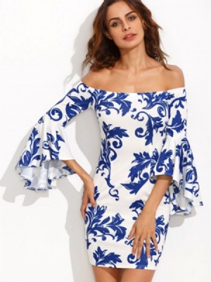 Vestido Feminino Com Estampa Floral Com Estampa Floral E Manga Sino