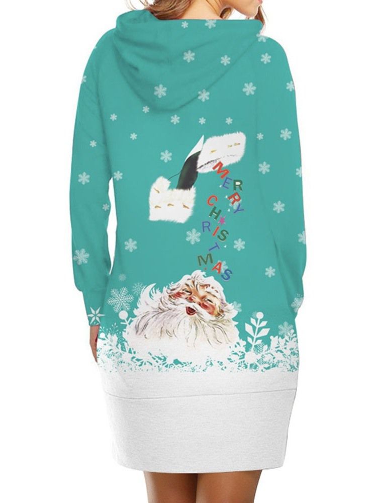 Vestido Feminino Com Estampa De Natal Acima Do Joelho Manga Comprida Em Linha A De Inverno