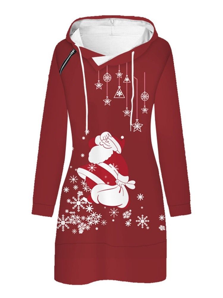 Vestido Feminino Com Estampa De Natal Acima Do Joelho Manga Comprida Em Linha A De Inverno