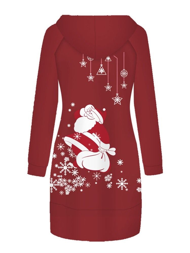 Vestido Feminino Com Estampa De Natal Acima Do Joelho Manga Comprida Em Linha A De Inverno