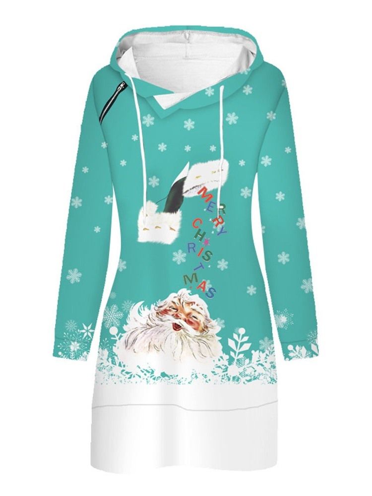 Vestido Feminino Com Estampa De Natal Acima Do Joelho Manga Comprida Em Linha A De Inverno