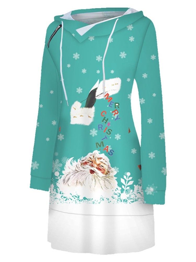 Vestido Feminino Com Estampa De Natal Acima Do Joelho Manga Comprida Em Linha A De Inverno