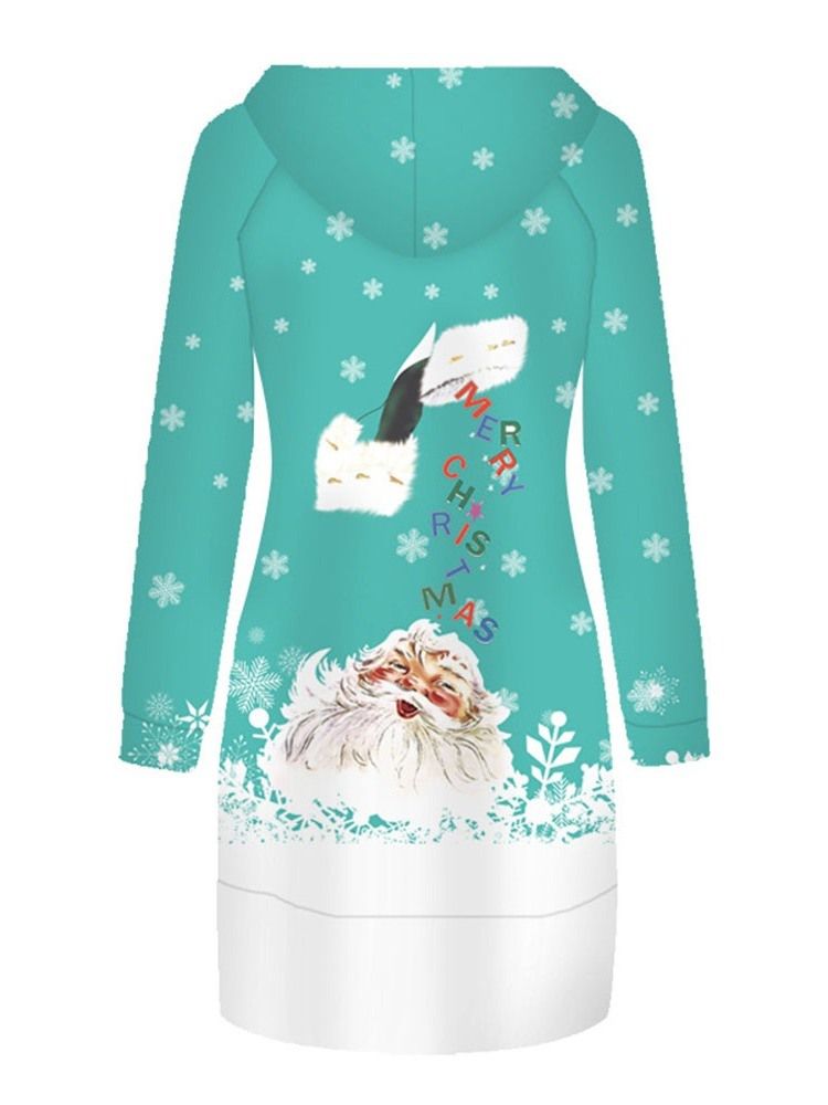 Vestido Feminino Com Estampa De Natal Acima Do Joelho Manga Comprida Em Linha A De Inverno