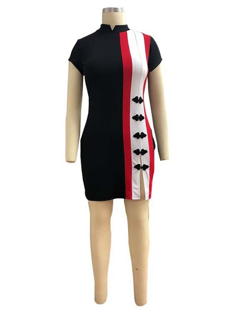 Vestido Feminino Com Gola Curta De Manga Curta Acima Do Joelho Bodycon