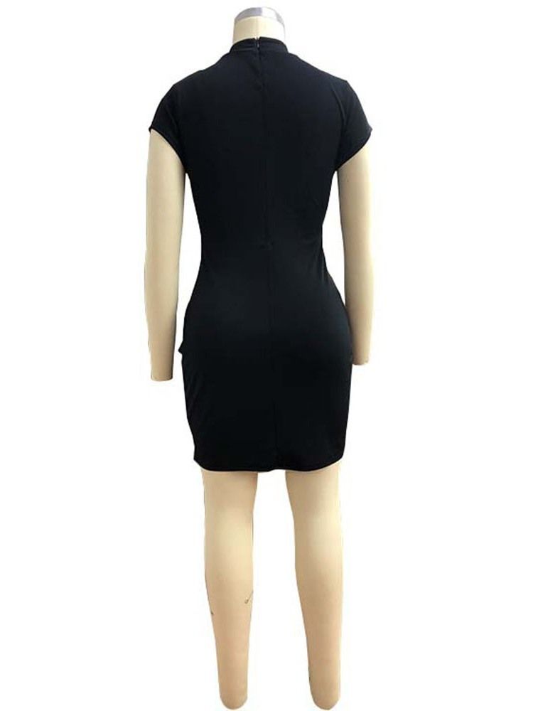 Vestido Feminino Com Gola Curta De Manga Curta Acima Do Joelho Bodycon