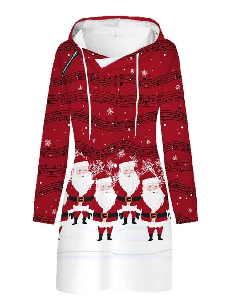 Vestido Feminino Estampado De Natal Acima Do Joelho Com Capuz Em Linha A