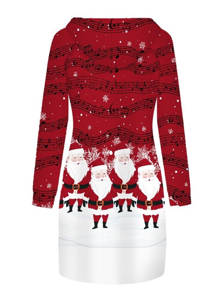 Vestido Feminino Estampado De Natal Acima Do Joelho Com Capuz Em Linha A