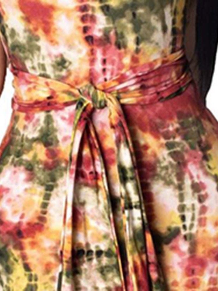 Vestido Feminino De Estilo Pulôver Sem Mangas Com Lápis Tie-dye Meia Panturrilha