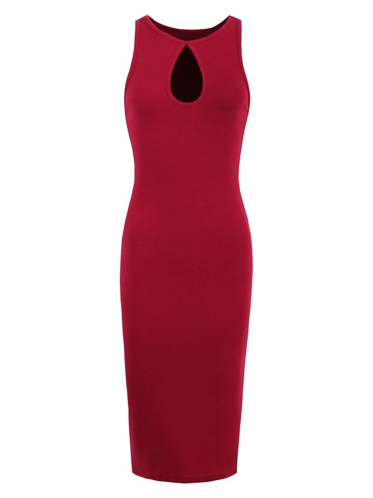 Vestido Feminino De Gola Redonda Lisa Oco Bodycon