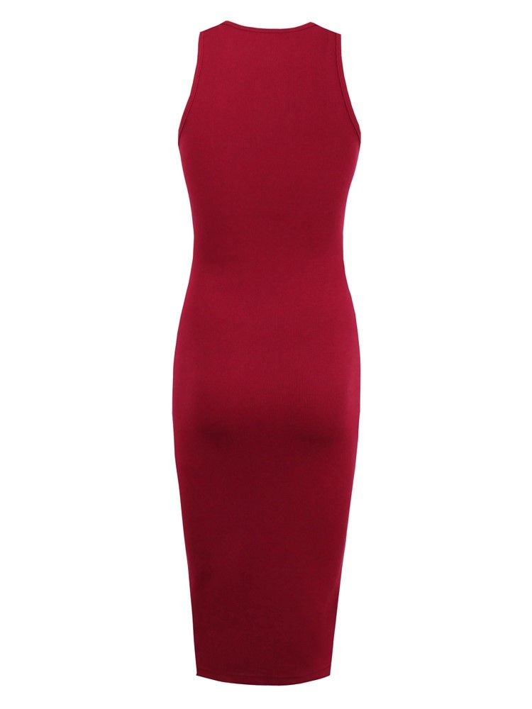 Vestido Feminino De Gola Redonda Lisa Oco Bodycon