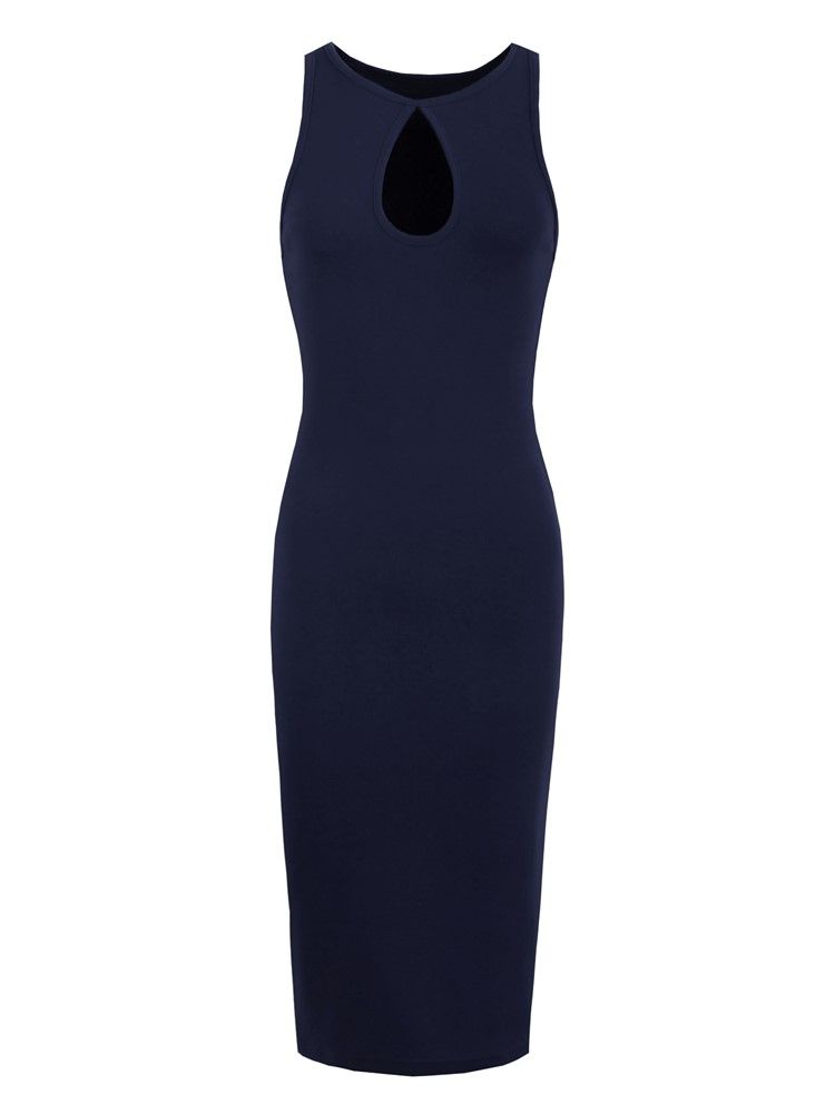 Vestido Feminino De Gola Redonda Lisa Oco Bodycon