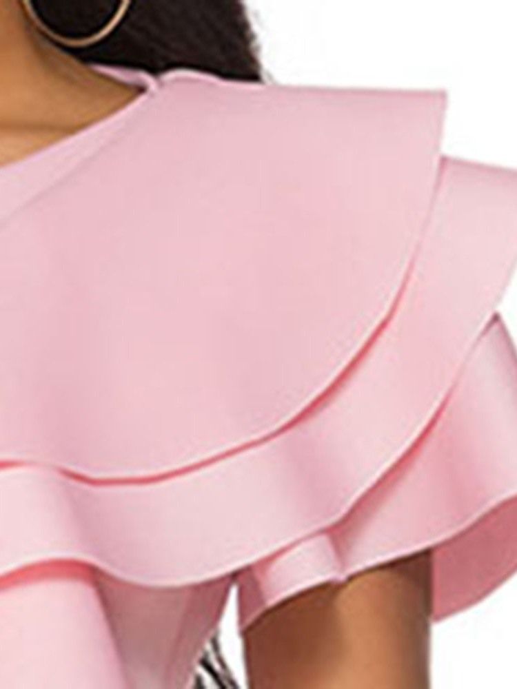 Vestido Feminino De Gola Redonda Manga Curta Pulôver De Cintura Média