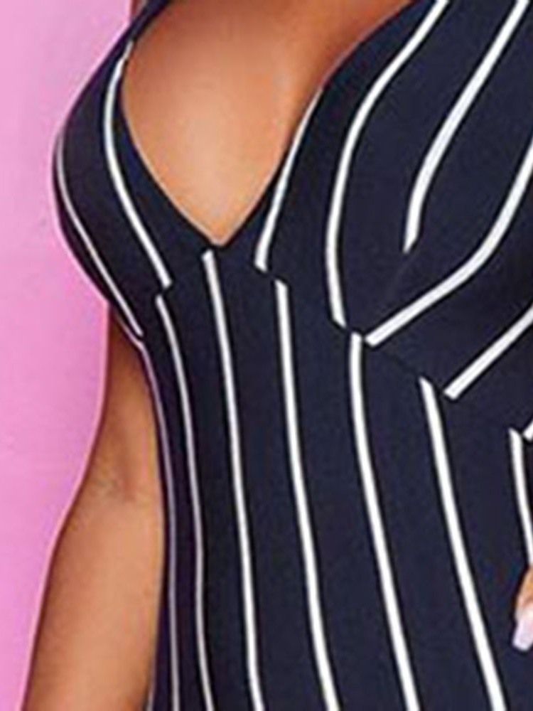 Vestido Feminino Listrado Bodycon Sem Mangas Até O Chão Sem Costas E Cintura Média