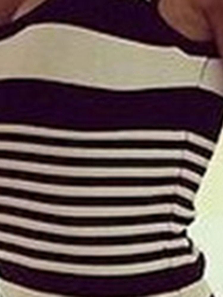 Vestido Feminino Listrado Na Altura Do Tornozelo Estampado Sem Mangas