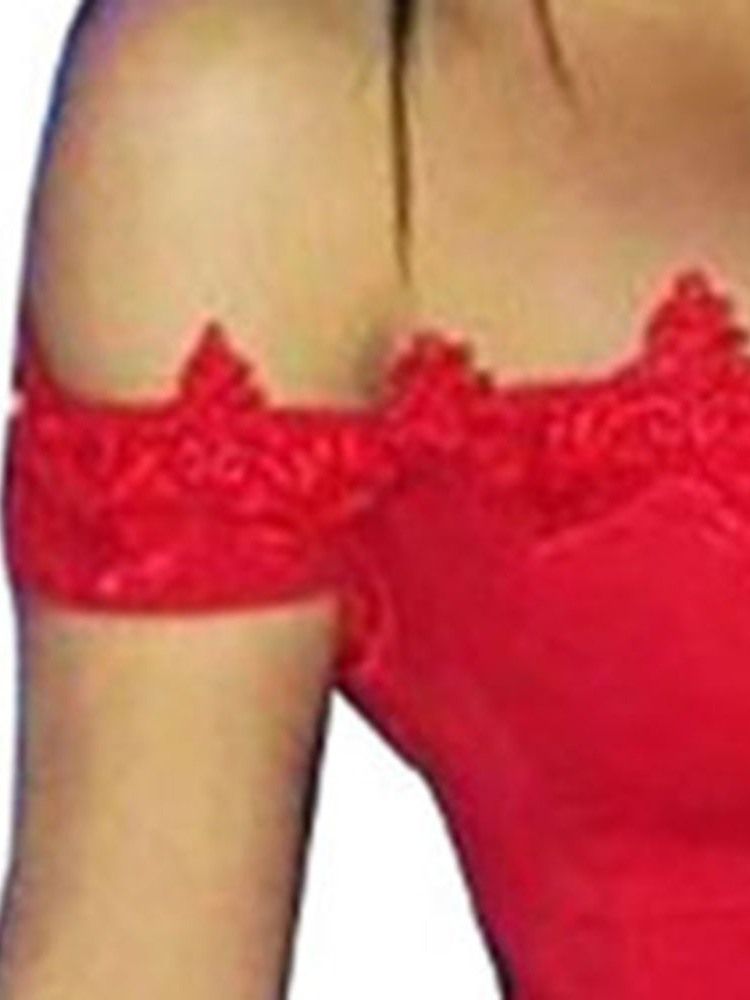 Vestido Feminino De Manga Curta Sem Ombro Em Renda Bodycon Pulôver