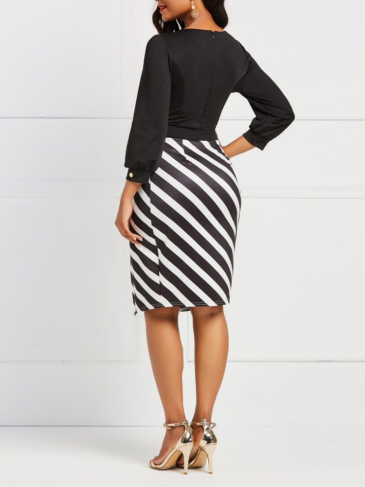 Vestido Feminino Office Lady Stripe Split