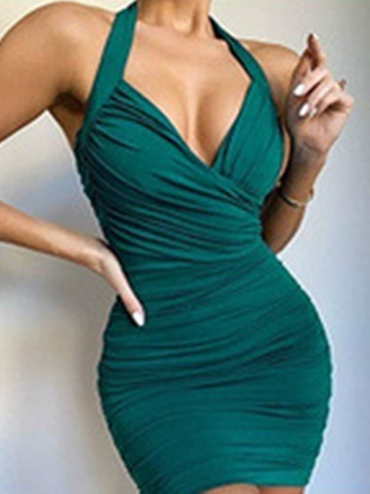 Vestido Feminino Plissado Sem Mangas Acima Do Joelho Bodycon Sexy