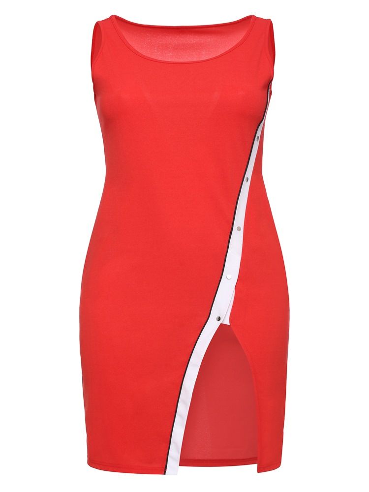 Vestido Feminino Sem Costas Com Rebite Dividido Assimétrico Bodycon