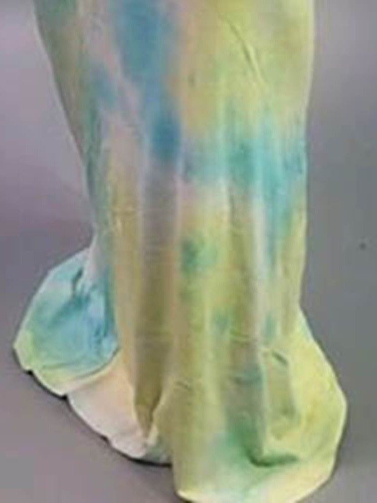 Vestido Feminino Sem Mangas Com Decote Redondo Até O Chão Bodycon Tie-dye