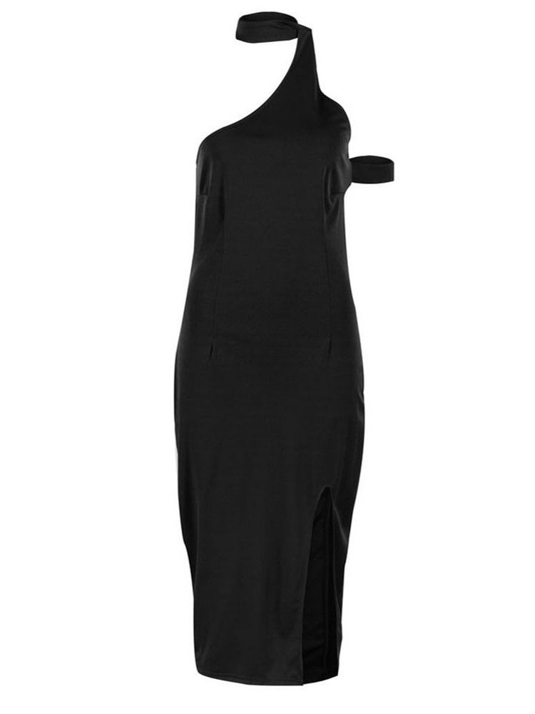 Vestido Feminino Sem Mangas Com Divisão Na Panturrilha Média Oco Bodycon