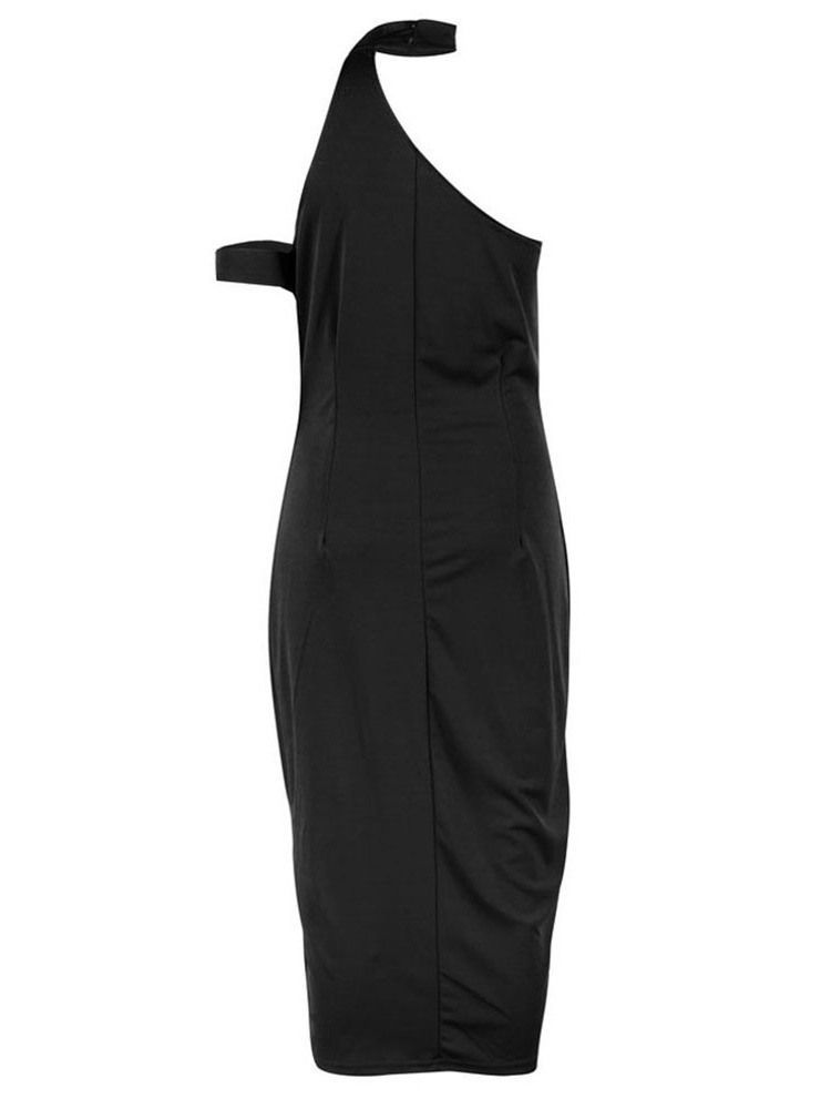 Vestido Feminino Sem Mangas Com Divisão Na Panturrilha Média Oco Bodycon