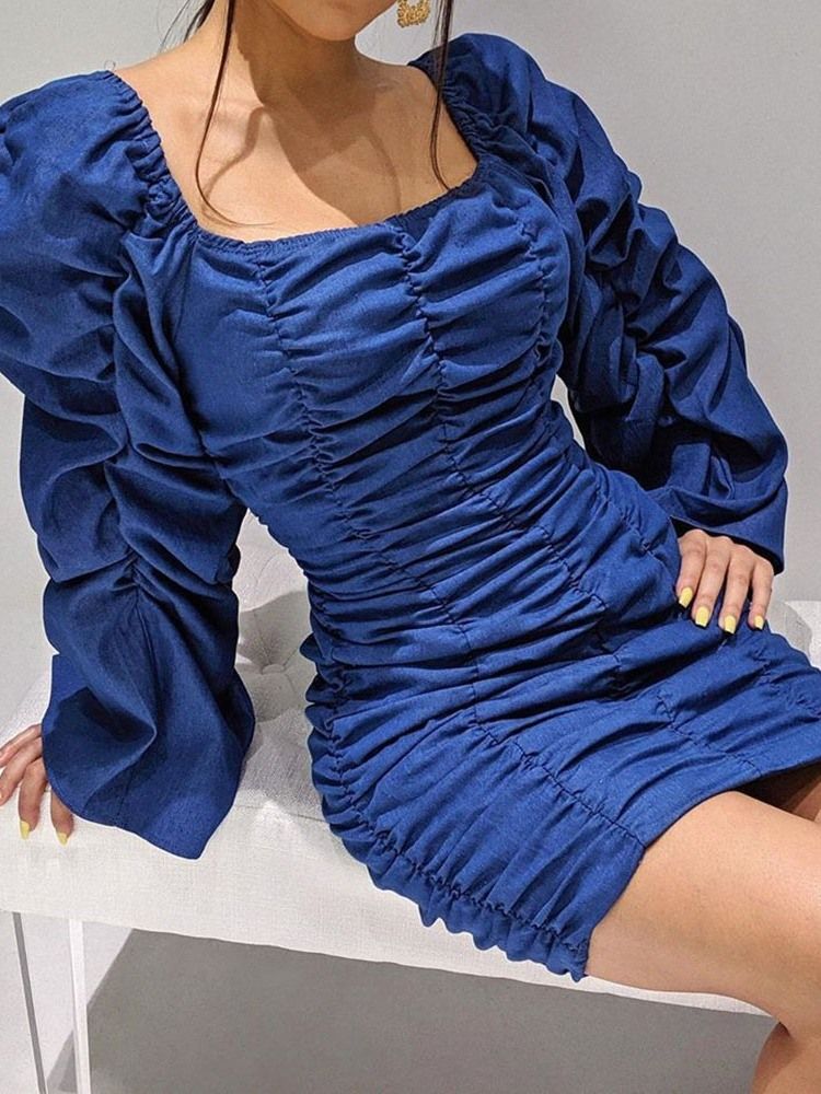 Vestido Feminino Sem Ombros Acima Do Joelho Plissado Cintura Alta