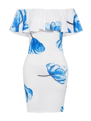 Vestido Feminino Sem Ombros Floral Babado Sem Costas Bodycon