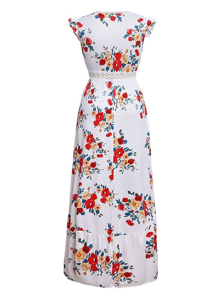 Vestido Feminino Swallowtail Com Estampa Floral Com Decote Em V Sweet Pullover