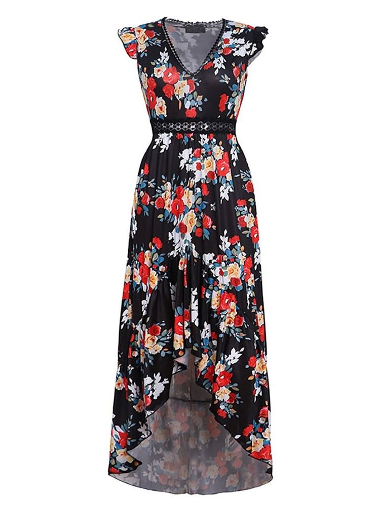 Vestido Feminino Swallowtail Com Estampa Floral Com Decote Em V Sweet Pullover