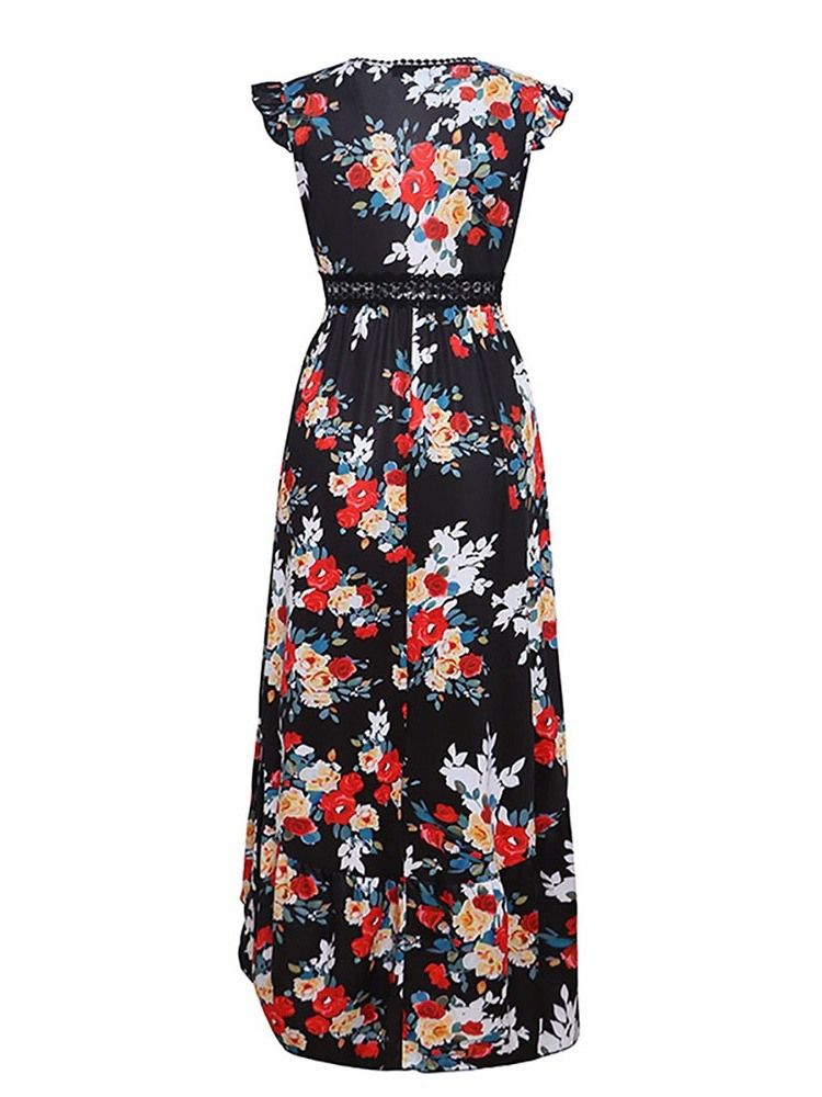 Vestido Feminino Swallowtail Com Estampa Floral Com Decote Em V Sweet Pullover