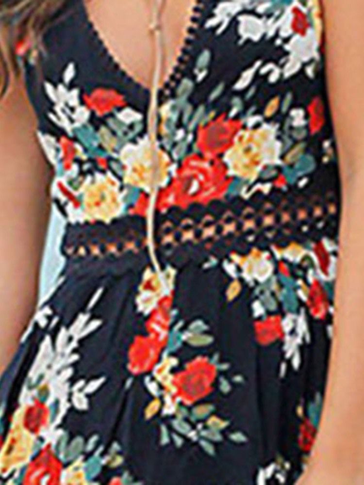 Vestido Feminino Swallowtail Com Estampa Floral Com Decote Em V Sweet Pullover