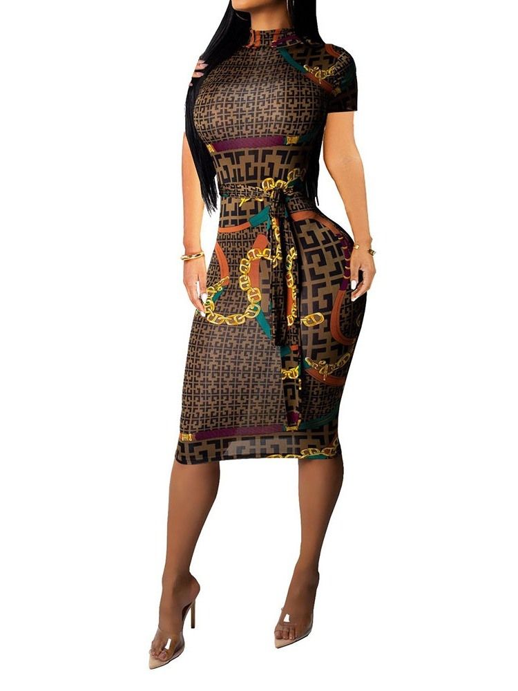 Vestido Geométrico Feminino Africano De Meia Canela Média