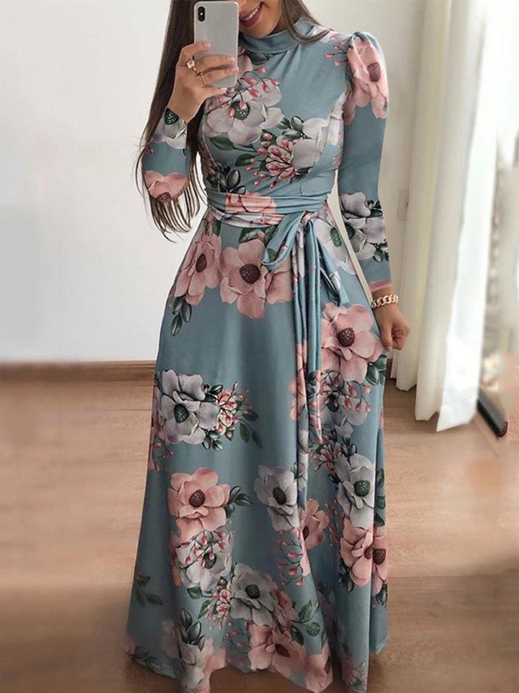 Vestido Normal Feminino Até O Chão Com Cordões E Decote Em V