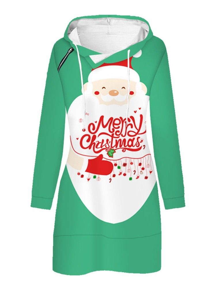 Vestido Normal Feminino Com Capuz De Natal Estampado Acima Do Joelho